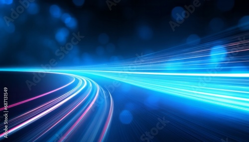 Abstract blue, dark blue, black line light wave with minimal neon background with glowing wavy line