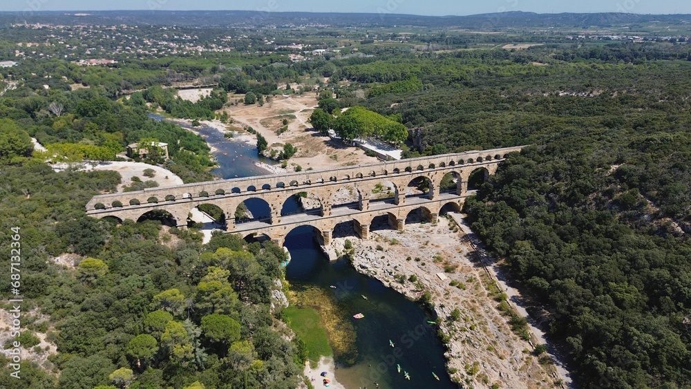 Fototapeta premium drone photo Gard bridge, pont du Gard Nimes France Europe 