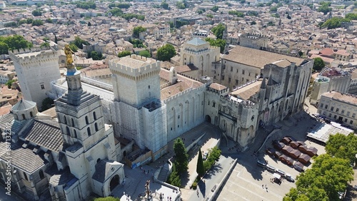 Schilderij op canvas drone photo Palace of the Popes, Palais des Papes Avignon France Europe