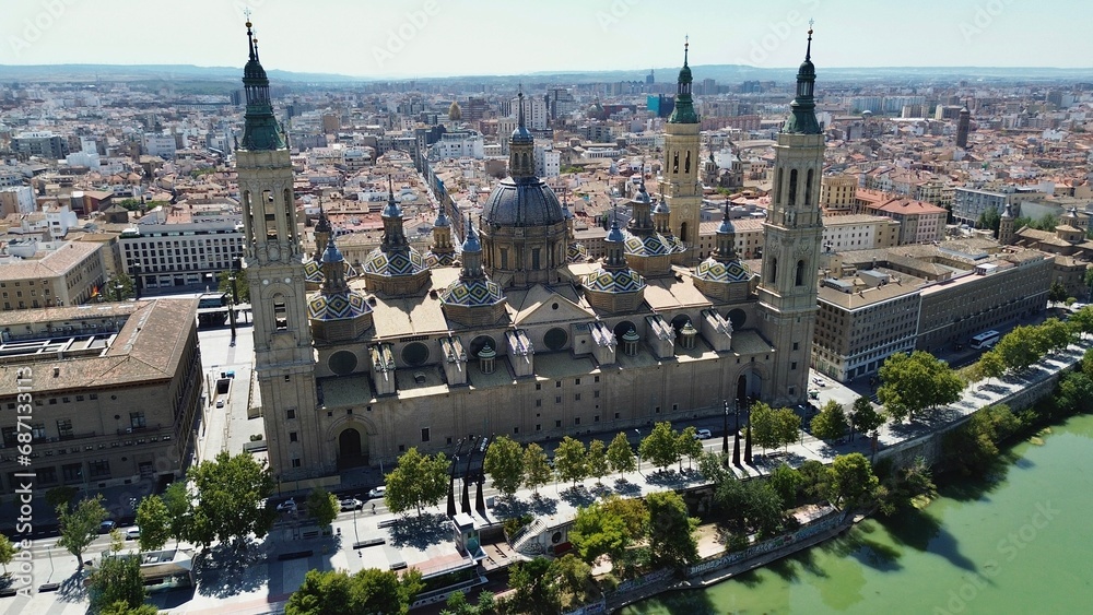 drone photo Basilica of Our Lady of the Pillar, Basílica de Nuestra Señora del Pilar de Zaragoza Spain Europe