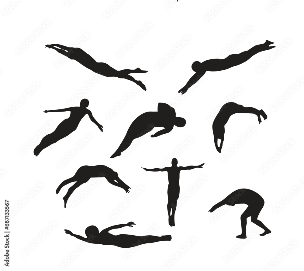 free vector man hand drawn swimming silhouette set