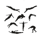 free vector man hand drawn swimming silhouette set