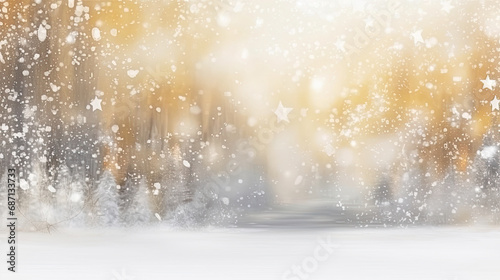 Snowy background with trees and snowflakes. A peaceful winter scene perfect for holiday themes, Christmas cards, or seasonal advertising. Ideal for adding a festive touch to digital and print designs.