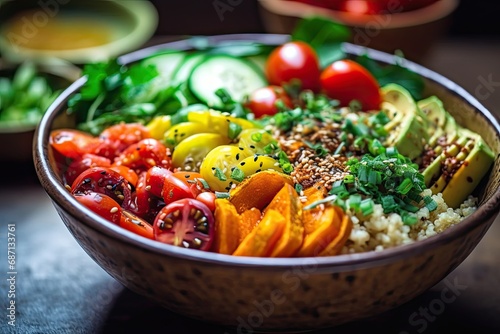 Vegetarian poke bowl super food photo
