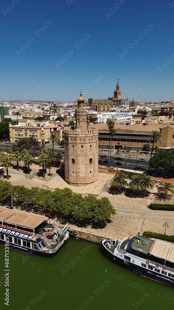 drone photo Torre del Oro Sevilla Spain Europe