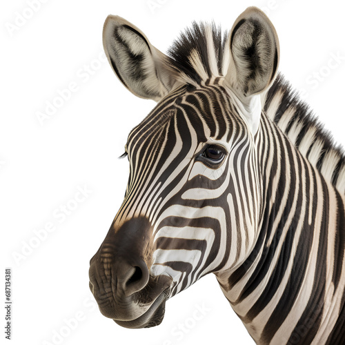 Zebra head isolated on transparent background  cutout PNG file.