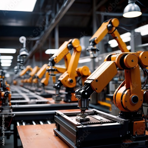 Robotic automatic servo arms for automated assembly line in factory photo