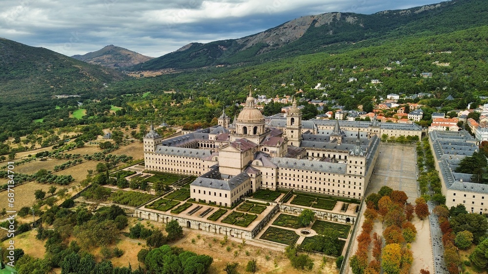 drone photo Royal Monastery of San Lorenzo de El Escorial, Real Monasterio de San Lorenzo de El Escorial Spain Europe