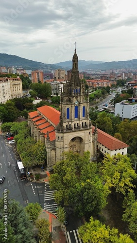 drone photo Begoñako basilica, Begoñako Basilika Bilbao Spain Europe