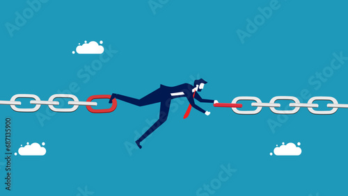 Solve supply chain problems. Businessmen holding chains together. vector