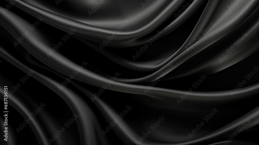 Abstract black background. black fabric texture background. black silk satin. Curtain. Luxury background for design. Shiny fabric. Wavy folds.	
 - obrazy, fototapety, plakaty 
