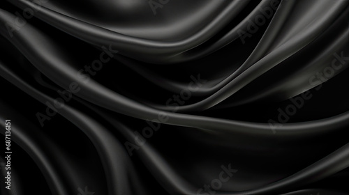 Abstract black background. black fabric texture background. black silk satin. Curtain. Luxury background for design. Shiny fabric. Wavy folds.	
