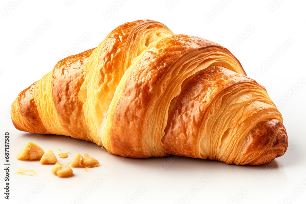 Croissant fresh baked close up delicious 3D, cutout minimal isolated on white background. Ultra realistic croissant, icon, detailed. Grocery product advertising. Croissant fresh baked close up delicious 3D, cutout minimal isolated on white background. Ultra realistic croissant, icon, detailed. Grocery product advertising.