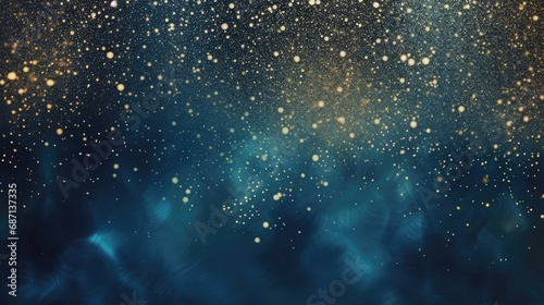 A close-up view of a blue and gold background with stars. Suitable for celestial  festive  or glamorous design projects such as invitations   holiday-themed graphics.glitter lights. de focused. banner
