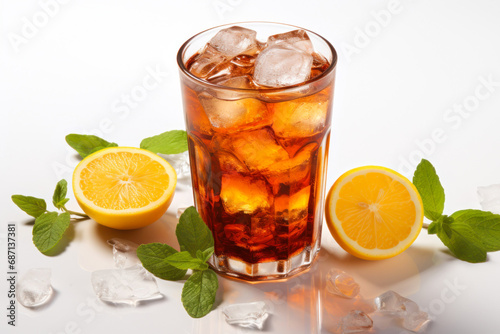 Ice tea clip art cutout isolated on white background. Summertime drink icon, detailed. 3D realistic illustration.