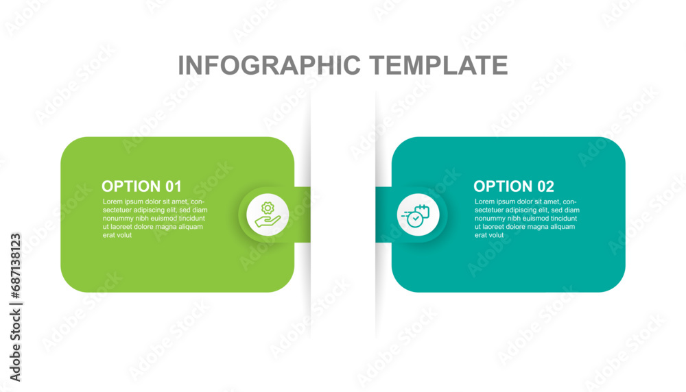 Design template infographic for presentation and information graphic with 2 step option or sections 