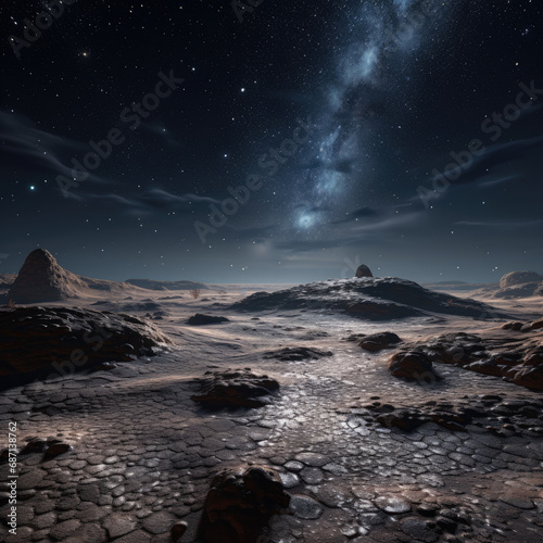 Space digital artwork. Surreal fantasy cosmos. Nebula with planets and stars.