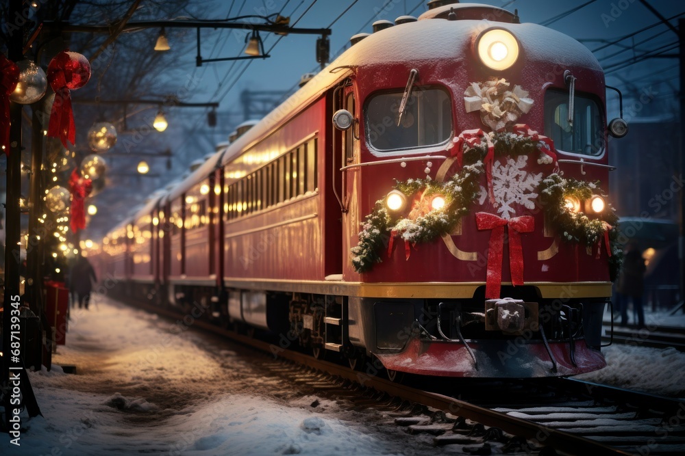 Obraz premium Christmas Trains - Generative AI