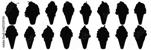 Ice cream silhouettes set, large pack of vector silhouette design, isolated white background