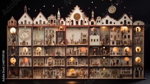 A traditional advent calendar with small doors and hidden surprises inside.