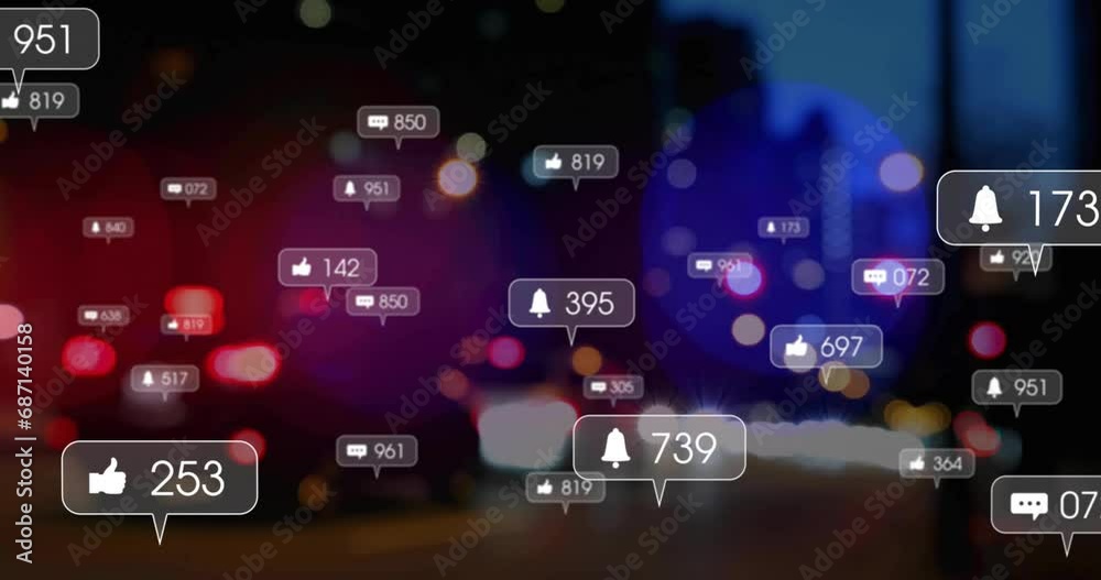 Animation of data processing over out of focus road traffic in city Animation of data processing over out of focus road traffic in city