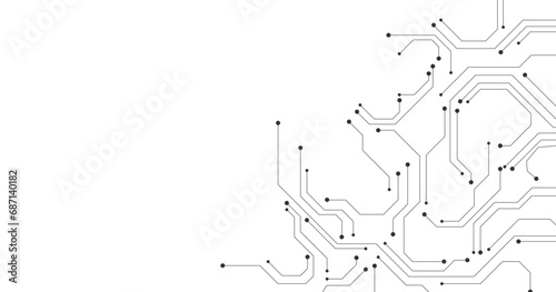 Abstract technology circuit diagram on white background.High tech circuit board connection system.Vector abstract technology on white background.	 photo