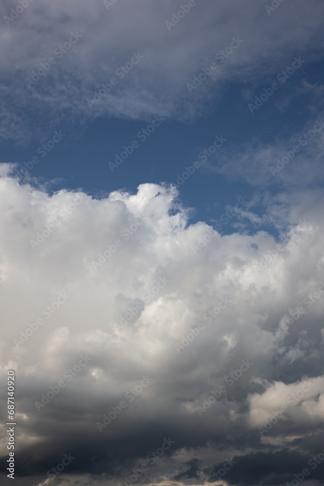 Blue sky. Beautiful Cumulus clouds flying across the sky, Beautiful natural clouds on the sky, deep blue sky