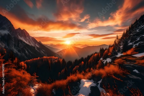 sunset in the mountains #687140993