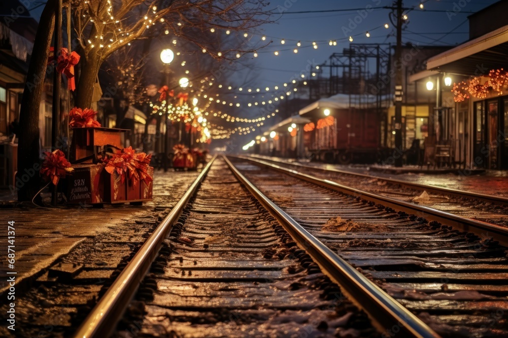 Naklejka premium Christmas Trains - Generative AI