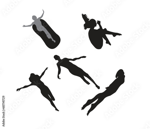 Free vector female hand drawn swimming silhouette set