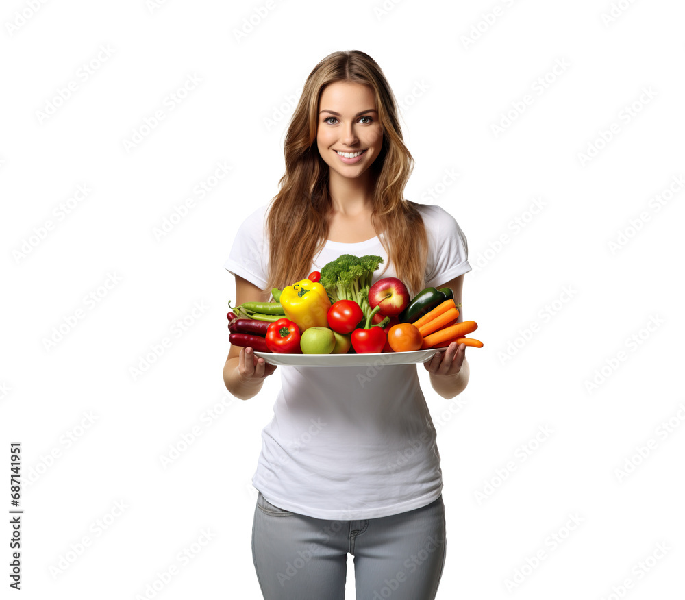 Healthy Woman Holding Fresh Vegetables on Clear Background Healthy Woman Holding Fresh Vegetables on Clear Background