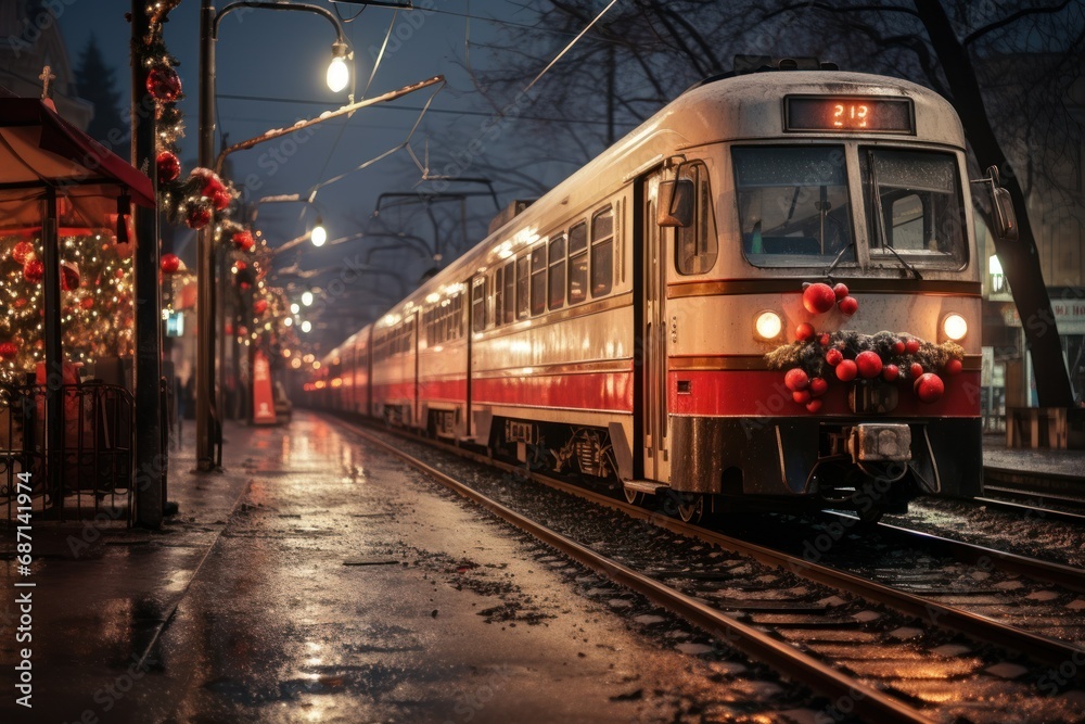 Fototapeta premium Christmas Trains - Generative AI