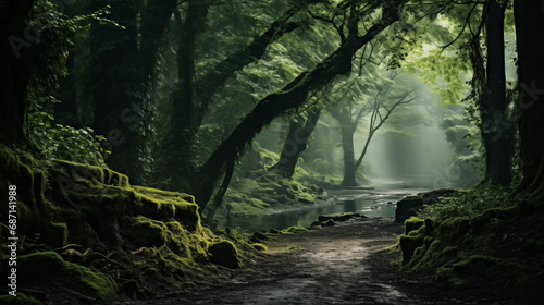 Verdant Veil: Sunlight Filtering through a Mossy Forest © heroimage.io