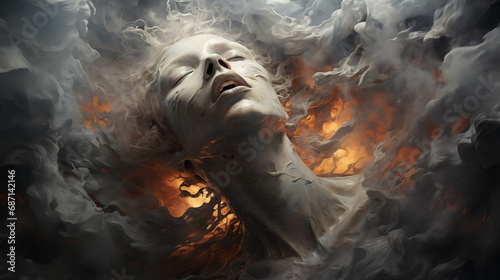 Ethereal Blaze: A Surreal Portrait of Emotion and Elements