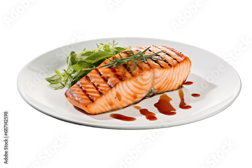 grilled salmon with lemon, transparent