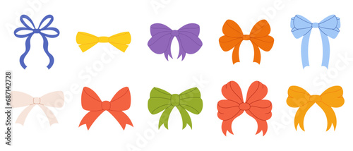 Adorable Hand Drawn Ribbon Bows in a Simple, Organic, and Modern Flat Style. Ideal for Chic Decorations. Big Set of Bowties for Your Design Needs.