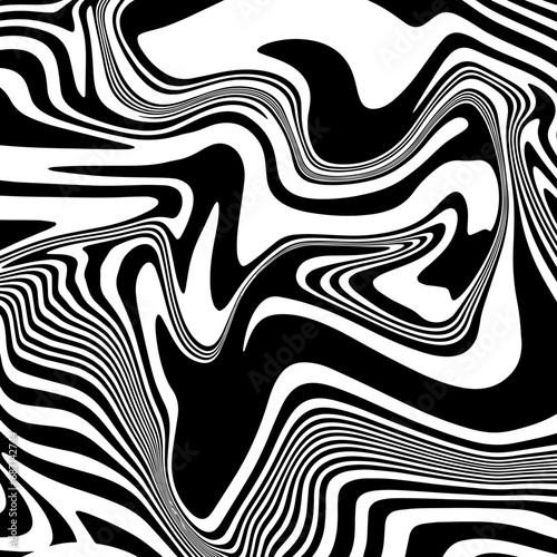 Black and White Abstract Background with Waves  Swirls  and Twirl Patterns. Retro Psychedelic Vector Design. Twisted and Distorted Texture in Y2K Aesthetic. Trendy Illustration in 60s  70s Style.