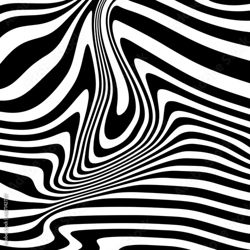 Black and White Abstract Background with Waves, Swirls, and Twirl Patterns. Retro Psychedelic Vector Design. Twisted and Distorted Texture in Y2K Aesthetic. Trendy Illustration in 60s, 70s Style.