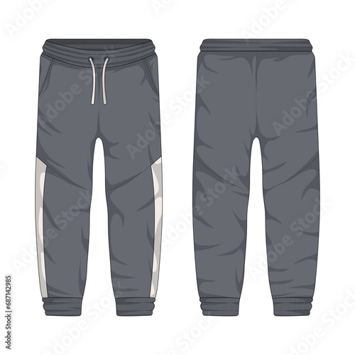 Training pants mockup front and back view. Casual trousers. Vector illustration