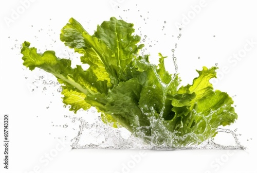 mustard greens with water splash isolated on white background. generative ai