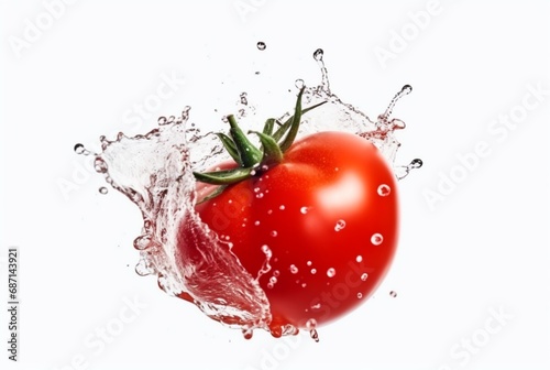 fresh tomatoes with water splash isolated on white background. generative ai