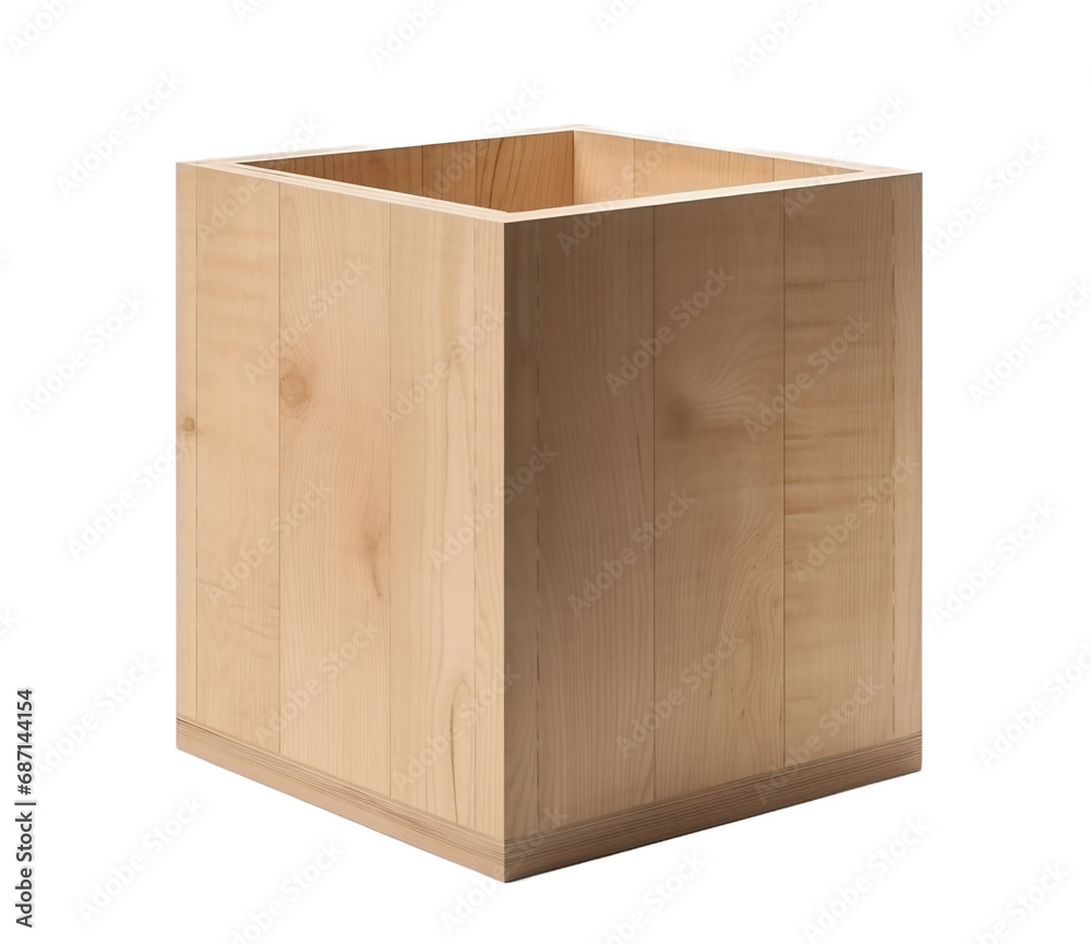 Empty wooden box on a light transparent background. PNG file. Generative artificial intelligence Empty wooden box on a light transparent background. PNG file. Generative artificial intelligence