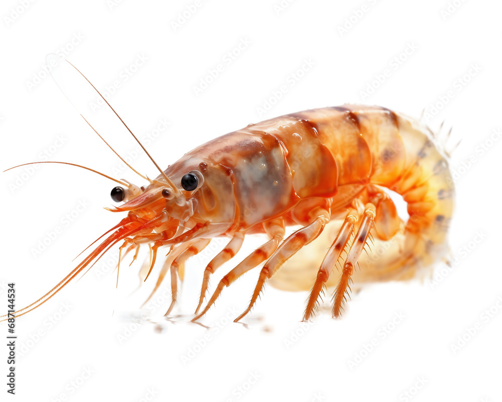 Shrimp on a light transparent background. PNG file. Generative artificial intelligence Shrimp on a light transparent background. PNG file. Generative artificial intelligence