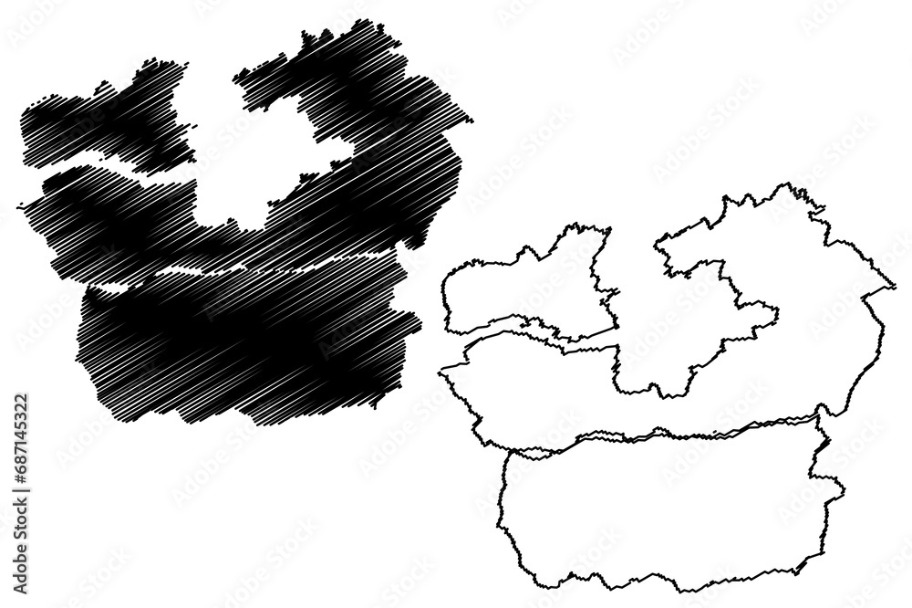 Klagenfurt-Land district (Republic of Austria or Österreich, Carinthia or Kärnten state) map vector illustration, scribble sketch Bezirk Klagenfurt Land map