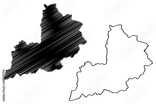 Kitzbuhel district (Republic of Austria or Österreich, Tyrol or Tirol state) map vector illustration, scribble sketch Bezirk Kitzbühel map