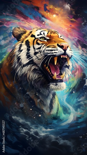 Painting of a roaring majestic Tiger with high quality, background image, AI generated