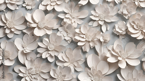 Dry flowers 3d wallpaper vetor. Floral abstraction light background illustration. Soft delicate floral printable pattern. Dried flower pattern. Decor interiors. Generative AI © Rudi