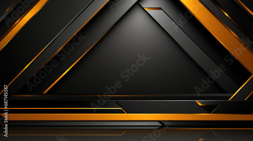 Empty black triangle for text on a dark Night abstract background with Glimmering Gold Elegant Lines. 
