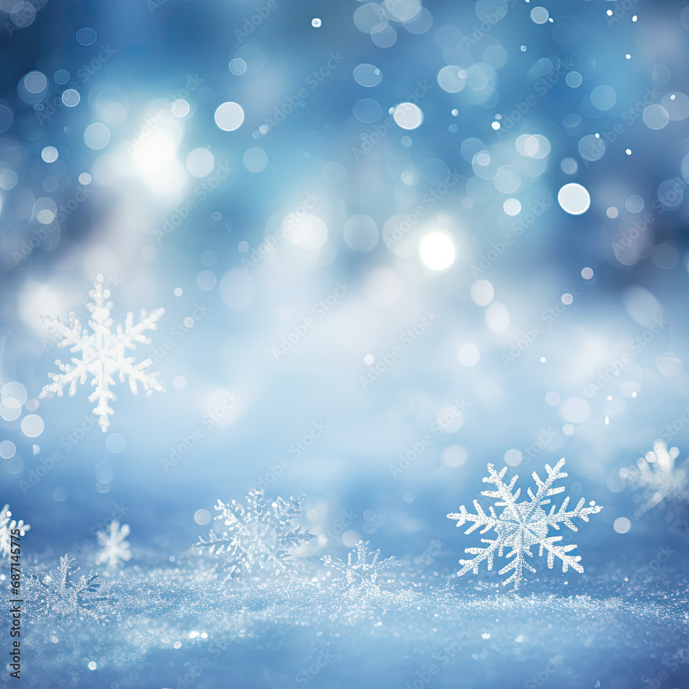 Beautiful background image of light snowfall falling over of snowdrifts.