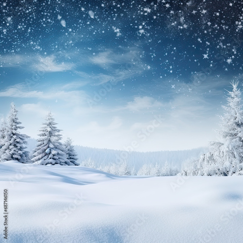 Beautiful background image of light snowfall falling over of snowdrifts.